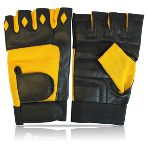 Rhino Fitness Half <b>Finger</b> Fitness Gloves Unisex PU Leather Yellow Black Breathable Non-Slip Adjustable Wrist <b>Strap</b> Gym Workout - Product Image 1