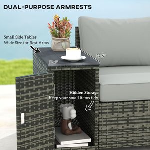 3-Seater Gray Outdoor Patio Sofa Thickened <b>Cushions</b> Wide Armrests Wicker <b>Storage</b> Couch for Porch Yard for Sports Venues Made PE - Product Image 5