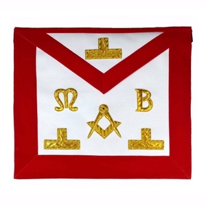 Tablier de Maître Maçon de Loge Bleue en Velours Rouge avec Broderie à la Main en Fil Doré et en Fil Métallique, Cuir Blanc avec Accessoires Maçonniques Premium - Product Image 1