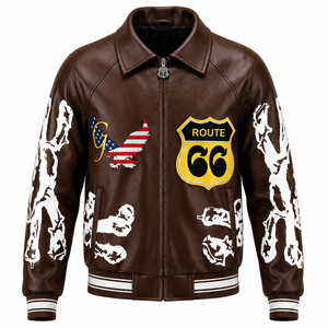 Chaqueta Bomber de Cuero Genuino Impermeable con Estampado de Corazones para Hombre, Primera Capa de Piel de Vaca, Chaquetas Retro Personalizadas con Bordado y Serigrafía - Product Image 5