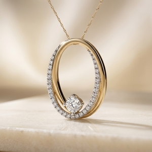 Collar de oro de 14 quilates chapado en oro para mujer, minimalista, bicolor, con colgante de diamante entrelazado, ovalado abierto y retorcido, con solitario de diamante cultivado en laboratorio, ideal para fiestas. - Product Image 1
