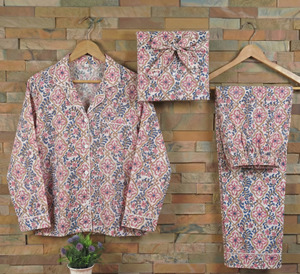 Hand Block Print Cotton <b>Womens</b> Relax Fit Pajama Nightwear Export Supplier India - Product Image 6