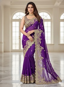 Sari indien ethnique traditionnel de créateur, brodé, pour mariage, fête et événements festifs, tenue tendance pour femme - Product Image 2