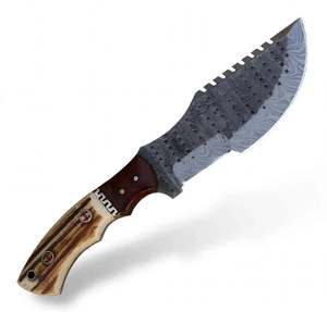 Outil utilitaire d'extérieur en acier Damas forgé à la main, à double tranchant, avec manche en bois de cerf - Product Image 4