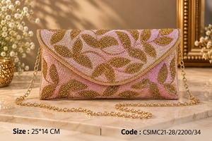 Bolso de mano tipo sobre con cuentas doradas y correa de cadena de perlas para fiesta de noche, elegante bolso de mano bordado con cuentas doradas para la noche. - Product Image 2