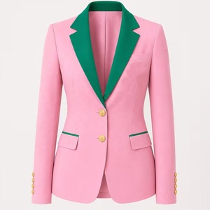 Blazer Verde para Mujer Divine 9 con Forro Rosa, Cierre de un Botón, Cuello de Solapa, Manga Larga, Corte Regular, Color Sólido para Todas las Temporadas - Product Image 6
