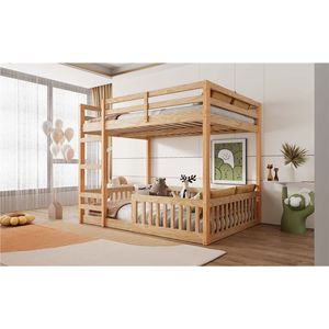 Lit superposé en bois massif naturel avec échelle et barrières de sécurité, arrivée prévue le 7.3 - Product Image 5