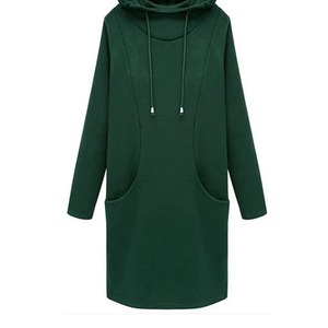 Vestido con Capucha Color Borgoña para Mujer, Manga Larga, Felpa Francesa, Algodón, Sudadera con Capucha, Estilo Casual, Invierno - Product Image 6