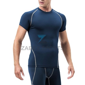 Vente en gros OEM de T-shirts Rash Guard de compression extensible MMA pour hommes, vierges, à manches courtes, en Spandex/Polyester de haute qualité - Product Image 3