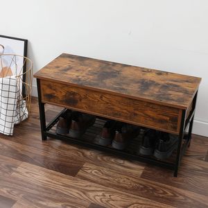 Panca Portascarpe con Struttura in Metallo Industriale e Piano Sollevabile per Ingresso, Sala da Pranzo, Corridoio, Soggiorno - Product Image 3