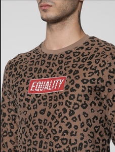 Sudadera de Cuello Redondo con Estampado de Leopardo para Hombre, Corte Regular, Logotipo Estampado, Informal, Tejida, 100% Algodón, para Otoño - Product Image 6