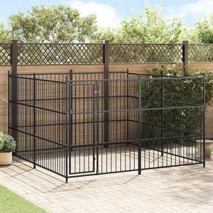กรงสุนัขเหล็กสีดำ ขนาด 118.1 x 118.1 x 72.8 นิ้ว พร้อมตัวล็อค สำหรับสุนัข - Product Image 1