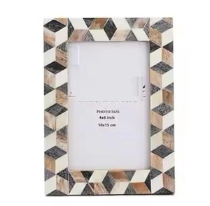 Tayyab Handicraft Lightweight Bone Inlay Photo <b>Frame</b> with Green and <b>White</b> Inlay Pattern Vertical Tabletop Display - Product Image 3