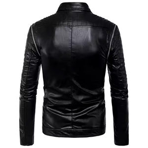 Customized Leather <b>Jacket</b> for <b>men</b> In High Quality Heavyweight Windbreak Zip up Custom Stand Collar - Product Image 6