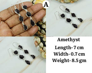 Pendientes Largos Hechos a Mano con Piedra de Nacimiento, Minimalistas, de Piedra Preciosa Natural en Bruto, Plata de Ley 92.5, Joyería Unisex para Regalo - Product Image 4