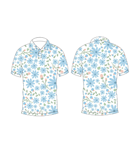 Polo personnalisé à sublimation, bleu floral, manches courtes, imprimé, polo de golf, léger, respirant, décontracté, polo d'été - Product Image 3
