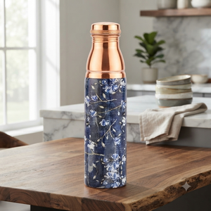 Blue Copper <b>Water</b> <b>Bottle</b> Floral Print Design Reusable <b>Metal</b> Drinking <b>Bottle</b> Leakproof Travel Home Office Gift Wholesale - Product Image 5