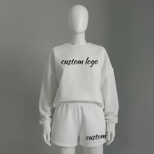 Conjunto Deportivo de Invierno para Hombre, Sudadera Oversize con Cuello Redondo, Pantalones Cortos de Felpa de Poliéster/Algodón, Conjunto de 2 Piezas - Product Image 4