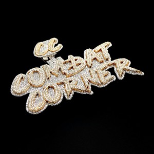 Pendentif vertical personnalisé en argent 925 plaqué or 22 carats, serti de pierres de laboratoire, style Hip Hop, bijoux de luxe - Product Image 1