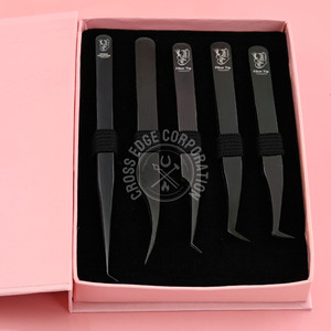 Vente en gros de pince à épiler Volume incurvé couleur noire cils pince à épiler à pointe de fibre individuelle pour cils avec logo personnalisé - Product Image 1