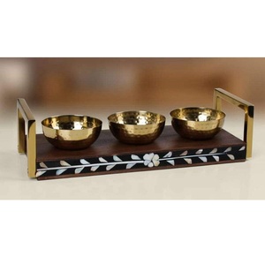 Ensemble de 3 encensoirs de relaxation en métal avec bol doré et support géométrique blanc - Product Image 4