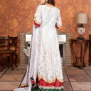 Ensemble 3 pièces brodé intégral style traditionnel, motif floral fantaisie, travail Gotta, comprenant une longue robe, un pantalon et un dupatta, pour adultes et jeunes filles - Product Image 6