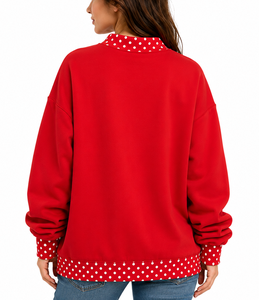 Merry <b>Red</b> Polka Dot Turtleneck <b>Sweatshirt</b> <b>Women's</b> 100% Cotton Knitted Winter Pullover Regular Fit Letter Print Front - Product Image 6