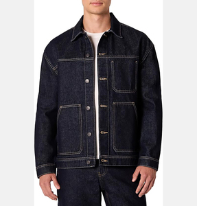 <b>Men's</b> Classic Dark Blue <b>Denim</b> <b>Jacket</b> Turn-down Collar Button Front Solid Color Washed Cotton Regular Fit Autumn Workwear Style - Product Image 1