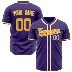 High Quality Custom Purple Baseball Jersey With Gold Trim Screen Printed Teamname 00 Button <b>Down</b> Short Sleeve For Adults Men - Product Image 1