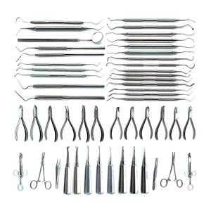 Ensemble d'instruments chirurgicaux dentaires de qualité supérieure, 51 pièces, en acier inoxydable, kit dentaire manuel, classe CE I, réutilisable, usage hospitalier, CE ISO - Product Image 1