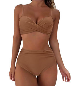 Ensemble de bikini pour femme personnalisé à prix de gros, taille haute, couleur unie, maillot de bain imprimé, ensemble de bikini pour femme - Product Image 2