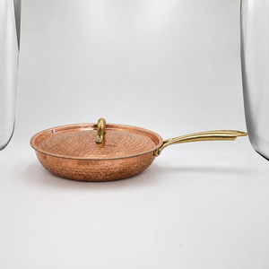 100% Pure Handmade Hammered Copper Frying <b>Pan</b> with Lid, Premium Copper Skillet, Brass <b>Handle</b> Chef Cookware, OEM ODM Wholesale - Product Image 2