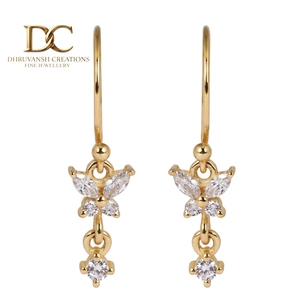Elegant Designer IGI Certified Jewelry 14K Solid Yellow <b>Gold</b> Lab Grown Diamond Butterfly <b>Dangle</b> Hoop <b>Earrings</b> for Women - Product Image 1