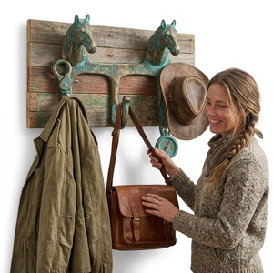 Crochet mural tête de cheval Ba, 3 crochets, en fonte de laiton, finition bleue vieillie, auto-adhésif, style vintage, pour rangement de vêtements - Product Image 4