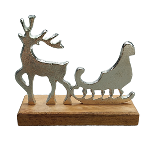 Ornement de table contemporain Sculpture en métal de renne de Noël avec base en bois Ornements de décoration de chambre esthétique moderne - Product Image 3