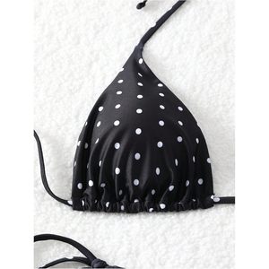 Conjunto de Bikini Personalizado para Mujer con Estampado de Lunares, Top Triangular con Tirantes y Tiras Laterales Ajustables, Tela Elástica - Product Image 3