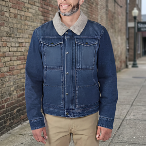 Chaqueta vaquera de hombre, lavado medio, con cuello de sherpa, estilo casual, con botones, tipo camionero - Product Image 5