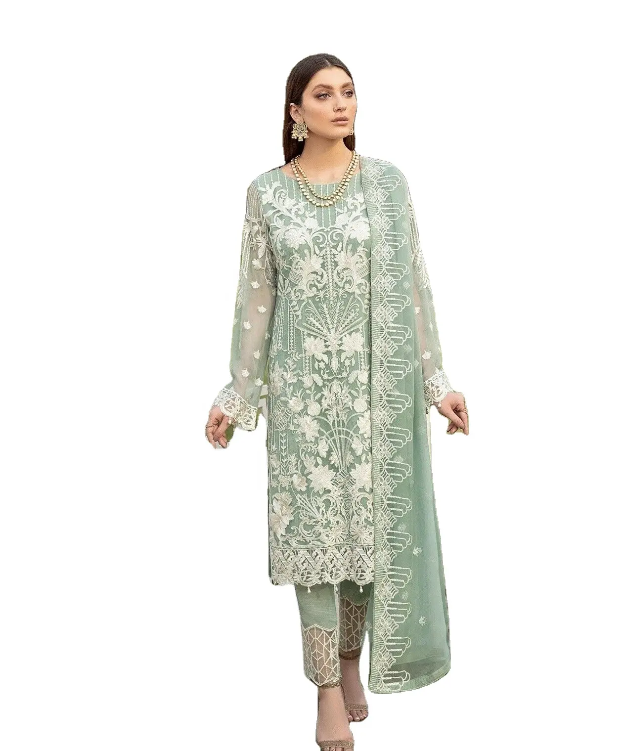 Pakistani Indian Embroidered Chiffon Shirt Embroidered Chiffon Dupatta Embroidered Cloth Eid Collection Selling Dress 2022