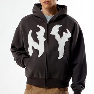 เสื้อฮู้ดดี้สตรีทแวร์คุณภาพสูง ปักลายแบบแอพพลิเค ซิปหน้า ผ้าเฟรนช์เทอร์รี่แบบวินเทจฟอกสี  งานปักแบบดิสเทรส  รับตัดเย็บเสื้อผ้าตามสั่ง - Product Image 1