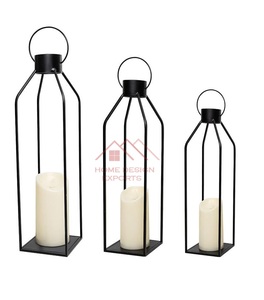 Ensemble de lanternes à bougies en métal finition noire, vente chaude, décoration de luxe pour la maison - Product Image 2