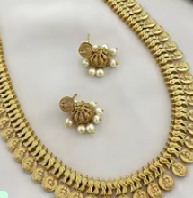 Collar de moneda de oro antiguo con pendientes Lakshmi Kasu collar de novia Conjunto Clásico gran templo joyería conjunto de oro conjunto de boda - Product Image 2