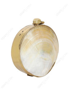 Pochette en coquille d'ormeau ivoire, sac de soirée rond en coquillage naturel avec cadre doré, luxe minimaliste pour mariée, export OEM - Product Image 3