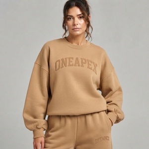 Women's Tan Oversized Tracksuit <b>Set</b> Crewneck Sweatshirt Wide Leg Jogger Pants Casual Streetwear <b>Lounge</b> Sportswear <b>Two</b> <b>Piece</b> - Product Image 5