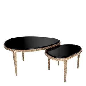Tables basses de luxe avec dessus rond en mosaïque de nacre et base en métal plaqué or de haute qualité, qualité supérieure. - Product Image 5