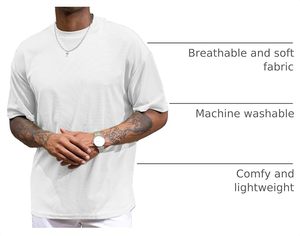 Men's Oversized White 100% Cotton T-Shirt Short Sleeve O-Neck Casual Solid Blank Jersey Fit Digital Printing Front <b>Logo</b> - Product Image 5