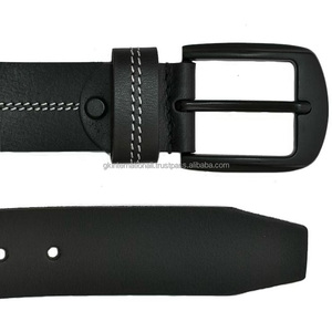 Ceinture décontractée en cuir pour hommes de super qualité, faite à la main, pour jeans ou pantalons avec boucle en zinc noir mat uni au meilleur prix - Product Image 6