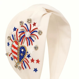 Diadema con Cuentas de la Bandera de EE. UU., Estilo Elegante, para el 4 de Julio, con Pedrería y Nudos, para Mujeres y Niñas, Diseños Personalizados de Boutique - Product Image 1