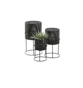 Ensemble de jardinières en métal noir de luxe avec support en fer |   Porte-plantes d'intérieur moderne - Product Image 1