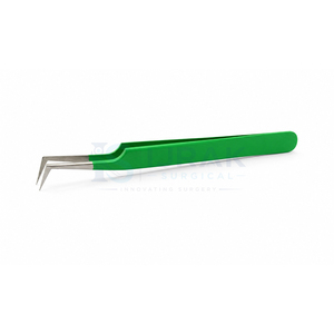 Pince à épiler professionnelle coudée pour cils, manche vert, en acier inoxydable de précision, pointe lisse pour isolation et application de volume des cils - Product Image 4