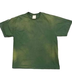 Camiseta Verde Musgo con Lavado Ácido para Hombre y Mujer 2026, Estilo Vintage Desgastado, Oversize, Algodón Grueso, Top Urbano Streetwear HD - Product Image 1